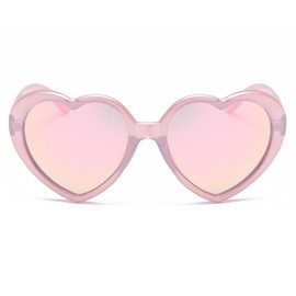 JOVAKIT Polarized Heart Shaped Sunglasses for Women Vintage Fashion Lovely Retro Oversized Eyeglasses Style UV400 Protection Lens (Pearlescent Pink/Pink Mirror)