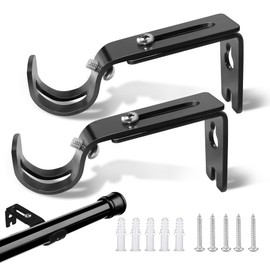 Pack of 6 Curtain Rod Brackets Metal Adjustable Curtain Rod Holder for Wall Mounting, Black Curtain Rod Brackets with Screws, for Curtain Rods 25 mm for Living Room and Office