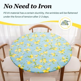 UMINEUX Round Fitted PEVA Vinyl Tablecloth with Elastic Edged & Flannel Backing, Waterproof Wipeable Round Table Cover for Indoor Outdoor Patio Use - Fits Tables up to 40"-44" Dia. (Lemon)