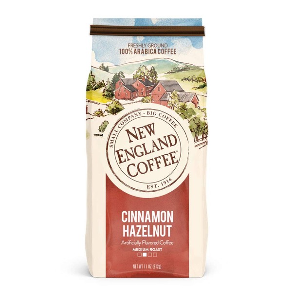 New England Coffee Cinnamon Hazelnut, Medium Roast Ground Coffee, 11 Ounce (1 Count) Bag