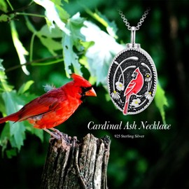 MEIDERBO Cardinal Urn Necklaces for Ashes 925 Sterling Silver Cardinal Cremation Pendant Jewelry Keepsake Memorial Gifts for Women
