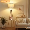 OUTON Wood Tripod Floor Lamp with Shelves, Mid Century LED