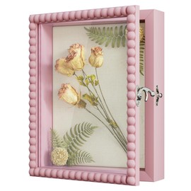 Love-KANKEI Shadow Box Frame 8x10,Wood Deep Shadow Box Display Case with Unique Beads Door and Glass Window, Memory Box Gift for Pictures,Medals,Memorabilia,Collections Pink