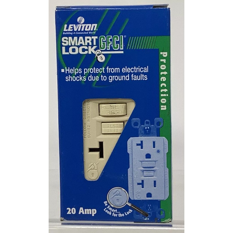 Leviton 8598-I Ivory Smart Lock GFCI Duplex 2 Pole Receptacle