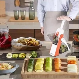 Cortador de Verduras Vertical Multifuncional, Mandolina Manual con Contenedor, Rebanador y Rayador de Cocina Antideslizante, Cortes Rápidos y Seguros