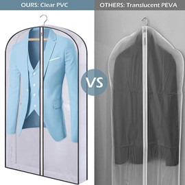 Braozaiw Suit bag,152 x 60Cm Dustproof Garment bag Waterproof Dress bag with Zip,Translucent Moth Proof Clothes bag ForTravel,Wardrobe,storage Suitable for Suit, Coat, Jackets,2Pcs Black (Black 2 Pcs)