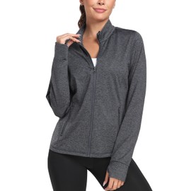 MoFiz Women Warm-Up Track Jacket Lightweight Zip Up Long Sleeve Ladies Active Exercise Outdoor Walking Casual Apparel Grey XL