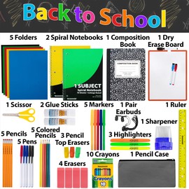 12 Pack of 60 Piece Sets of Bulk Back to School Supplies Bundle Kit for Girls, Boys, Kids, Back to School Supply Box Bundle Kit Includes Notebooks, Folders, Headphones, Ruler, and More
