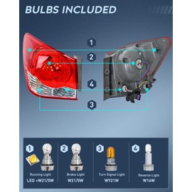 Nilight Taillight Assembly Compatible with 2011 2012 2013 2014 2015 Chevy Cruze 2016 Limited Outer Tail Light OE Style Rear Lamp Replacement Driver and Passenger Side