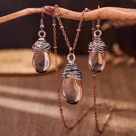 DATOA Juego de aretes clsico de gota de agua para mujer, collar retro de resina caf, joyera bohemia
