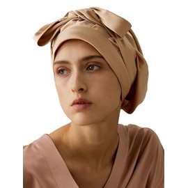 LilySilk LilySilk 100% 22MM Pure Mulberry Silk Sleep Cap Womens Natural Silk Bonnet for Sleeping and Hair Care Night Hair Wrap Shower Cap with Long Elastic Band for Stay On, Light Camel