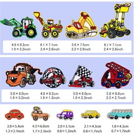Woohome - Parches termoadhesivos para coche - Excavadora, Coche de carreras, Camión de bomberos - 40 piezas de apliques para coser para niños, manualidades DIY, ropa, jeans, chamarras, bolsas - Kit de