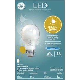 GE Lighting LED+ Dusk to Dawn Outdoor Light Bulb, Sunlight Sensor, Soft White, Automatic On/Off Light Sensing Bulb A19 Light Bulb (1 Pack)