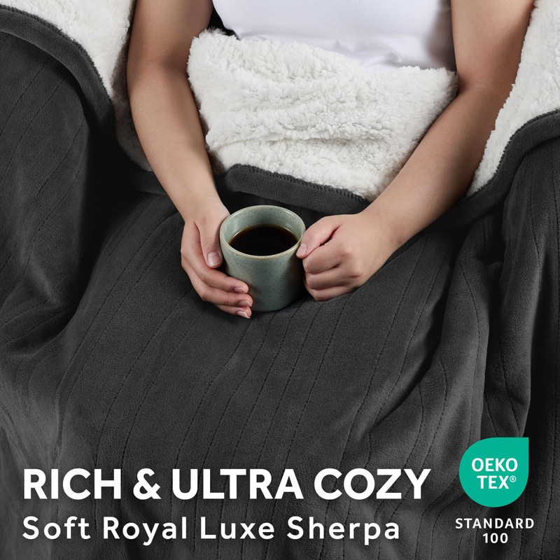 Sunbeam Electric Royal Luxe Microplush Reverse Sherpa Heated Blanket, 12