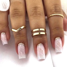 SINHOT Medium Coffin Press on Nails Ballerina Fake Nails Glossy Glue on Nails Marble Graphics Acrylic Nails Glitter False Nails with Designs 24 pcs