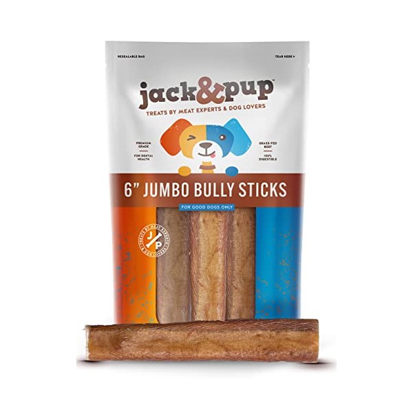 Jack&Pup Premium Grade 6 Inch Dog Bully Sticks for Medium