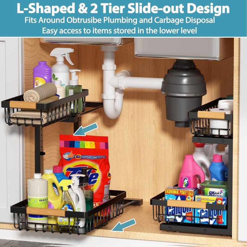 Liuoud Under Sink Organizer 2 Pack, 2 Tier Slide Out