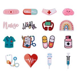 Beadthoven - 16 parches bordados con temática médica para enfermera, parches para coser mezclados, parches bordados, adornos para ropa, bolsos, jeans, sombreros, zapatos, costura, manualidades