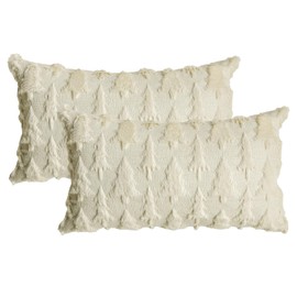 AVOIN colorlife Christmas Trees Beige Throw Pillow Covers Set of 2, 12 x 20 Inch Soft Plush Faux Fur Jacquard Cushion Case Festivals Winter Bedroom Decoration for Sofa Couch