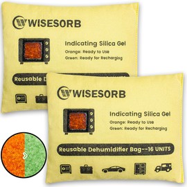 Wisesorb 2 Pack 500G Reusable Silica Gel Desiccant Dehumidifier Bags, Color Indicating Moisture Absorbers for Car, Closet, Garage, 3D Filaments, Emoisture, Microwave Rechargeable Reusable Drying Bags