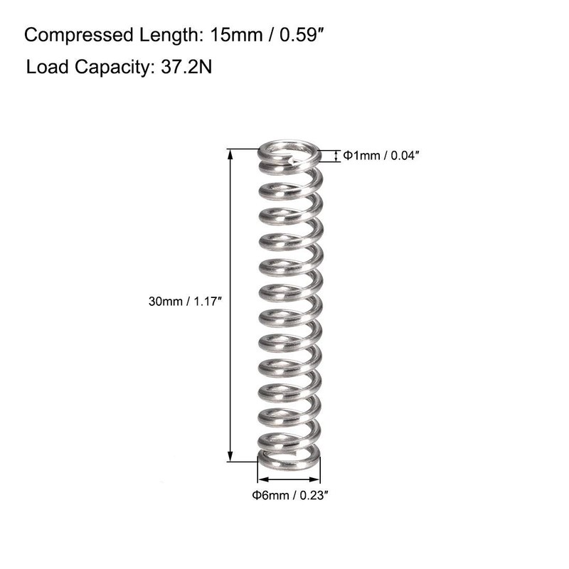 TOP-VIGOR 10Pcs Compression Spring, 6mm OD,1mm Wire Size,30mm Free Length