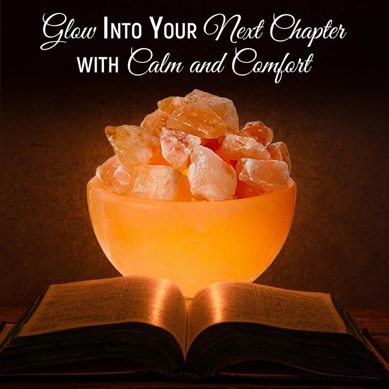 Himalayan Glow Pink Salt Bowl Night Lamp with Crystal Himalayan