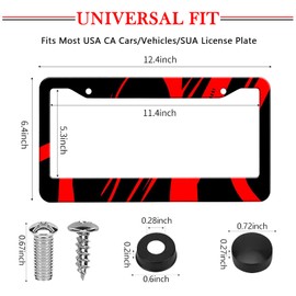 LIN KANG Red and Black License Plate Frames Holder - 2 Pack Black Red Aluminum Metal License Plate Frame Car Tag Frame Holder Front Rear Decorative with Screws Fasteners Caps