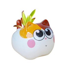 RUIXIAOXI Mini Cat Pots Ceramic Succulent Plant Pot Tiny Animal Planter, Cute Cartoon Cat Shaped Succulent Pot Air Plant Holder for Small Plant Cactus Flowers, No Plants (Curious)