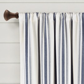 Lush Decor Farmhouse Stripe Yarn Dyed Eco-Friendly Recycled Cotton Window Curtain Panel Pair, 42" W x 63" L, Navy - Classic Modern Rustic Charm - Eco Friendly Cotton Fabric