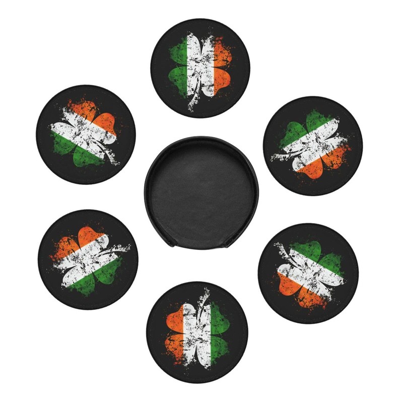 St Patricks Day Irish Shamrock Coasters for Drinks with Holder