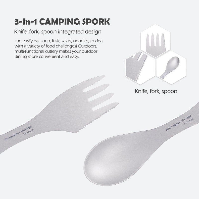 iBasingo 18.5cm Titanium Spork 3 in 1 Camping Cutlery, Blue