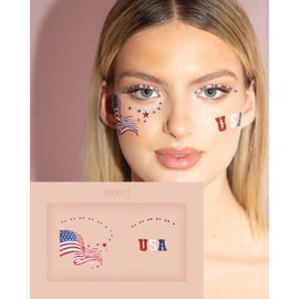 USA Flag & Stars Face Stickers by Mercy London 4th July Costume Accessories