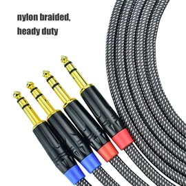 Ihurllu 1/4 Inch TRS to TRS Balanced Patch Cable, 3.3feet 6.35mm Quarter Inch Stereo Audio Cable Cord for Speaker Studio Monitor, Gold Plated Connector, Nylon Braided Heavy Duty, 2Pack