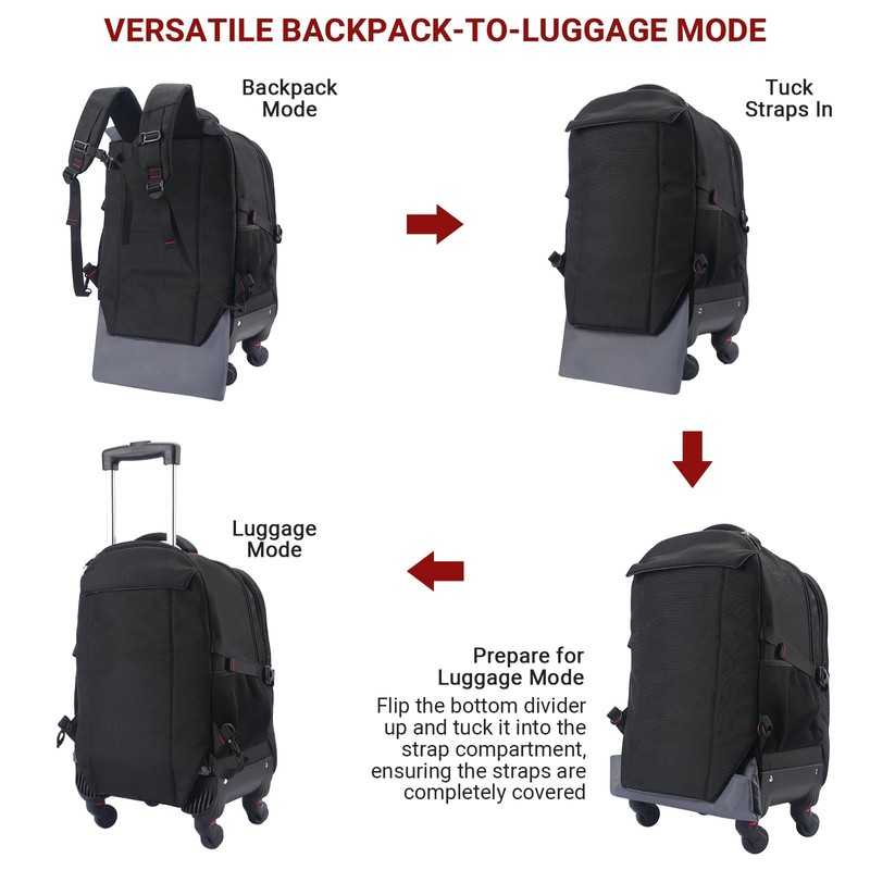 StarCloud 4-Wheel Checked Rolling Backpack 55L (24x15x9in): Extra-Large Roller Travel