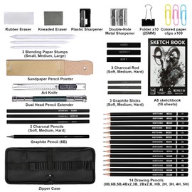 UCAMP 35-Piece Professional Art Drawing Set, Sketching Pencil Set, Drawing Pen Set, Sketching Pencil Set with Kit Bag for Artists, Beginners, Adults, Children, Teachers