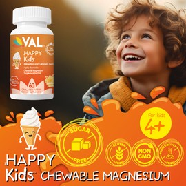 VAL Magnesium for Kids, High-Absorption Magnesium for Calm, Relaxation, Focus, Magnesium Glycinate, Citrate, Taurate Includes Vitamin B6, D, C | Sugar-Free, Vanilla - 60 Chewable Tablets (Pack of 1)