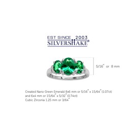 Silvershake 1.8 ctw 3-Stone Green Nano Emerald & White CZ 925 Sterling Silver Ring Size 9
