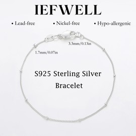 IEFWELL S925 Sterling Silver Bracelet for Women - Satellite Bead Chain, 7.5 Inch Sturdy hypoallergenic Solid Sterling Silver Bracelet, Jewelry Gifts for Women