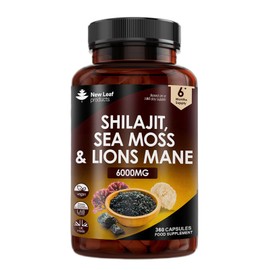 Shilajit Seamoss and Lions Mane Capsules 6000mg - High Strength Complex - 60% Fulvic Acid Shilajit, Irish Sea Moss, Lions Mane 100% Fruiting Body - Vegan, UK Made 360 Capsules