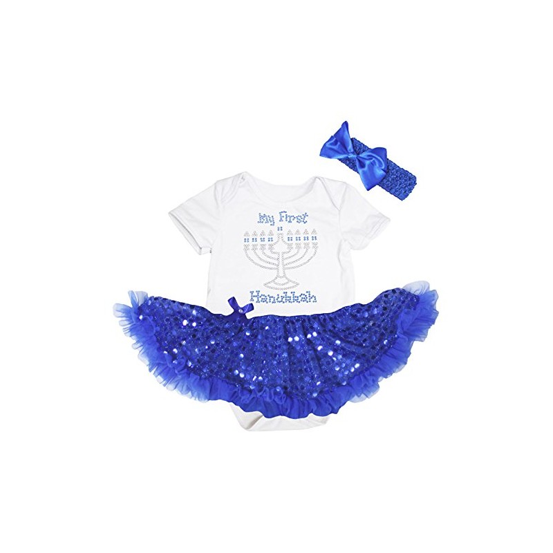 My First Hanukkah Blanco Body Azul Lentejuelas Tutu Romper nb-18
