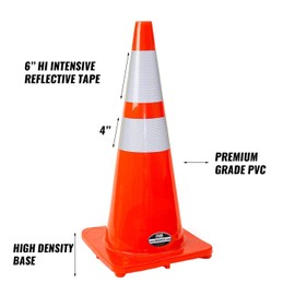 28" RK Orange Safety Traffic PVC Cones with 6" + 4" Reflective Collars,Orange Base (6 Cones)