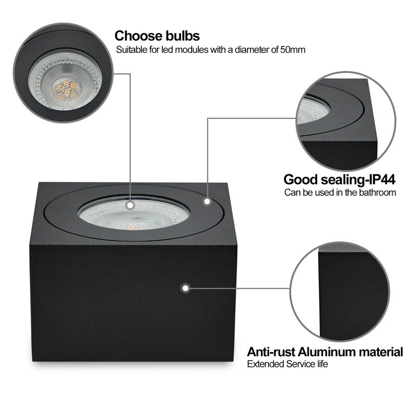 KYOTECH LED Surface-Mounted Spotlight Flat IP44 Black Surface-Mounted Ceiling Light