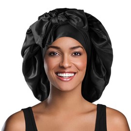 Satin Bonnet with Tie Extra Large Satin Bonnets for Women Hair Bonnet for Sleeping Curly Hair Long Hair Large Satin Braid Bonnet Sleep Bonnet Adjustable Silk Bonnet Sleep Cap with Stretchy Tie Band