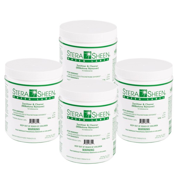 Stera Sheen Sanitizer, 4 x 4 lb Bulk Saver Jars, Green Label Food Grade Cleaner & MilkStone Remover, Non-Corrosive Cleaner, Case of 4 x 4 lb Jars (4)