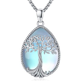 Odinstone Tree of Life Necklace, 925 Sterling Silver Family Tree of Life Pendant for Women, Abalone Shell Tree of Life Jewellery Mothers Day Anniversary Birthday Gifts for Women