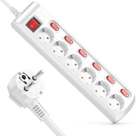 deleyCON 6-Way Power Strip Individually Switchable 1.4 m Cable (6 x On/Off Switch and 1 x Main Switch) Power Strip Multiple Socket with Child Lock - White