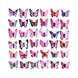 Pack of 20 Butterflies Decoration, Colourful Butterfly Decoration with Safety Pins, PVC Butterfly Brooch, 3D Butterfly Stickers, Craft for Room Decoration, Decoration Curtains, Dining Table, Office