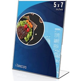 Acrylic Sign Holder 5x7 inch - Plastic Stand for Display - Landscape Clear Document Paper Flyer Holder - Acrylic Sign Holder Vertical Slanted Back