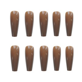 Xerling 24Pcs Extra Long Fake Nails Pure Color Coffin Glossy Press on Nails Fashion Ballerina Acrylic False Nails Tips for Women Girls Party Salon (Brown)