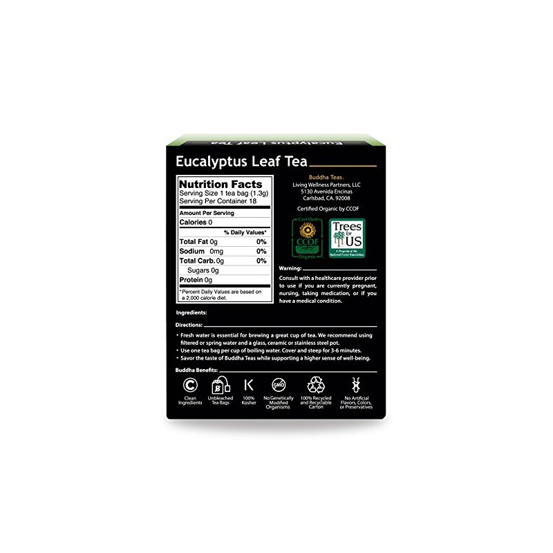 Té de eucalipto orgánico, Kosher, sin cafeína, sin OMG, 18